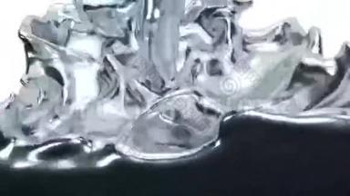 液态金属溅满框架。 包括阿尔法冰铜。 白色背景。 意见15 请看我的更多版本